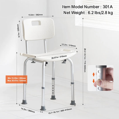 VEVOR Shower Chair, Shower Seat with Back, Adjustable Height Shower Stool, Shower Chair for Inside Shower Bathtub, Non-slip Bathroom Bench Bath Chair for Elderly Disabled Handicap, 350 lbs Capacity - View 6