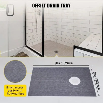 VEVOR Shower Curb Kit 38" x 60" Watertight Shower Curb Overlay with 4" PVC Offset Bonding Flange, 4" Stainless Steel Grate, 2 Cuttable Shower Curb and Trowel, Shower Pan Slope Sticks Fit for Bathr