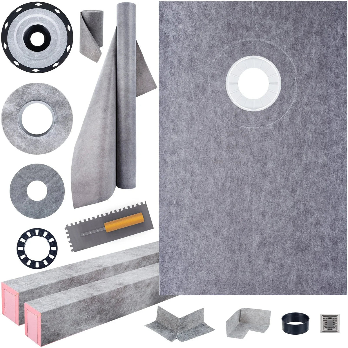 VEVOR Shower Curb Kit 38" x 60" Watertight Shower Curb Overlay with 4" PVC Offset Bonding Flange, 4" Stainless Steel Grate, 2 Cuttable Shower Curb and Trowel, Shower Pan Slope Sticks Fit for Bathr - View 7
