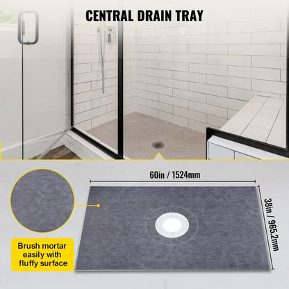 VEVOR Shower Curb Kit, 38"x60" Watertight Shower Curb Overlay with 4" ABS Central Bonding Flange, 4" Stainless Steel Grate, 2 Cuttable Shower Curb and Trowel, Shower Pan Slope Sticks Fit for Bathr
