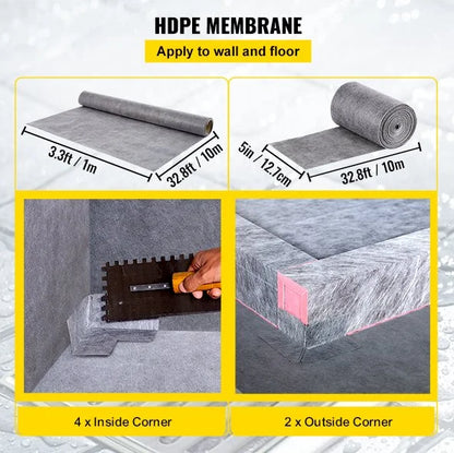 VEVOR Shower Curb Kit, 38"x60" Watertight Shower Curb Overlay with 4" ABS Offset Bonding Flange, 4" Stainless Steel Grate, 2 Cuttable Shower Curb and Trowel, Shower Pan Slope Sticks Fit for Bathro - View 4