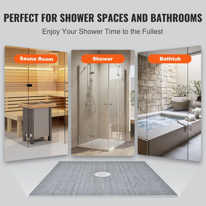 VEVOR Shower Curb Kit, 72"x72" Shower Pan Kit with 2" ABS Central Flange, 4" Stainless Steel Grate, Waterproof Shower Curb & Membrane & Strip, Shower Pan Slope Sticks Fit for Bathroom - View 5
