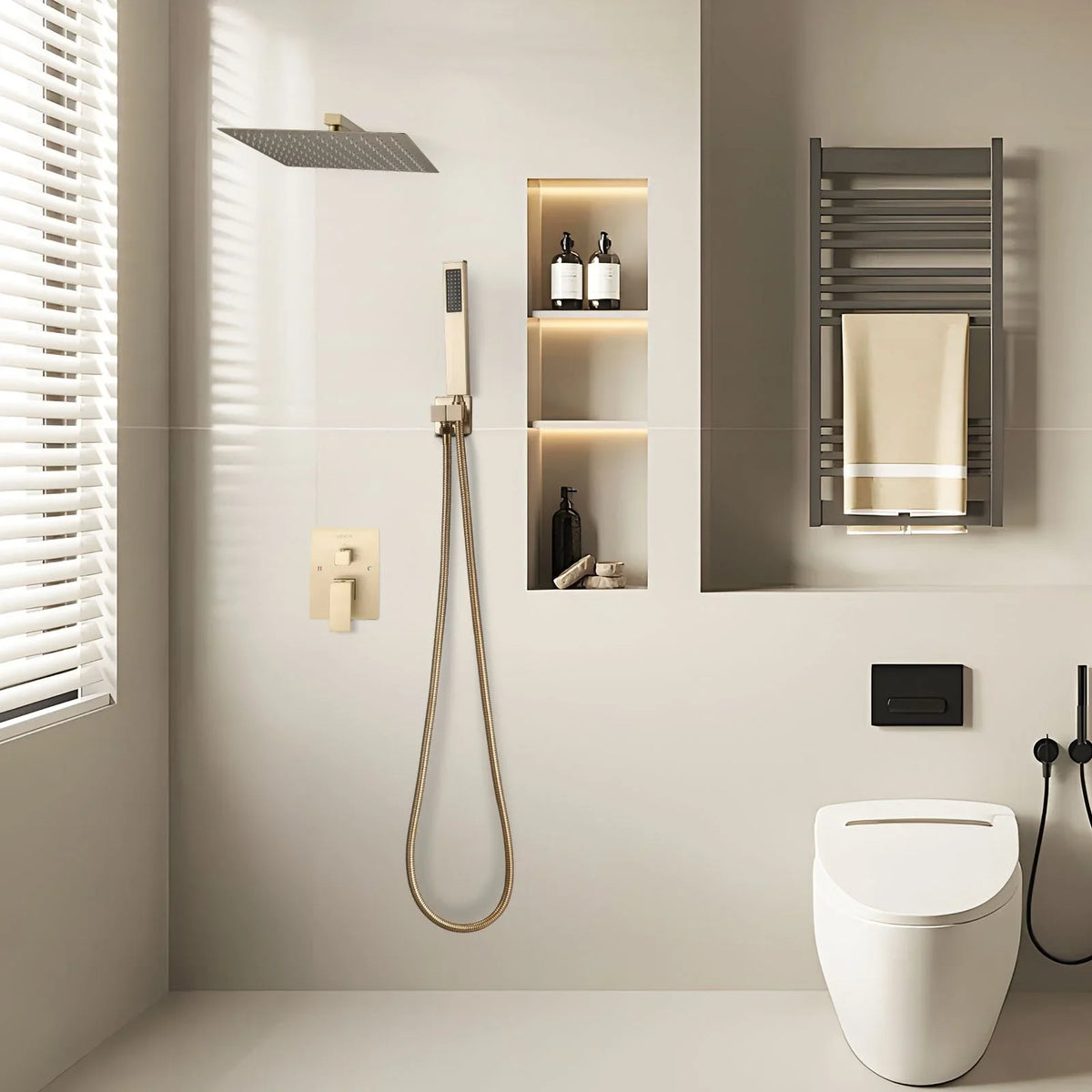 VEVOR Shower Faucet Set, Rainfall Bathroom Shower System with 12-Inch Square Rain Shower Head and Handheld Spray, Wall Mounted Bath Fixtures with Brass Valve and Trim Kit, Brushed Gold - View 8