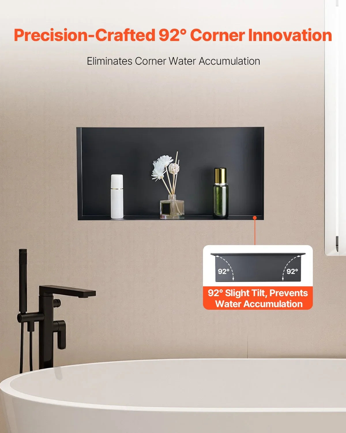 VEVOR Shower Niche, 13 x 25 x 4 inch Frameless Recessed Wall Niche, Heavy-duty Stainless Steel Modern Shampoo Storage Organizer, Sealed Waterproof, Durable & Easy to Install, Black for Bathroom - View 3