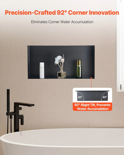 VEVOR Shower Niche, 13 x 25 x 4 inch Frameless Recessed Wall Niche, Heavy-duty Stainless Steel Modern Shampoo Storage Organizer, Sealed Waterproof, Durable & Easy to Install, Black for Bathroom - View 3