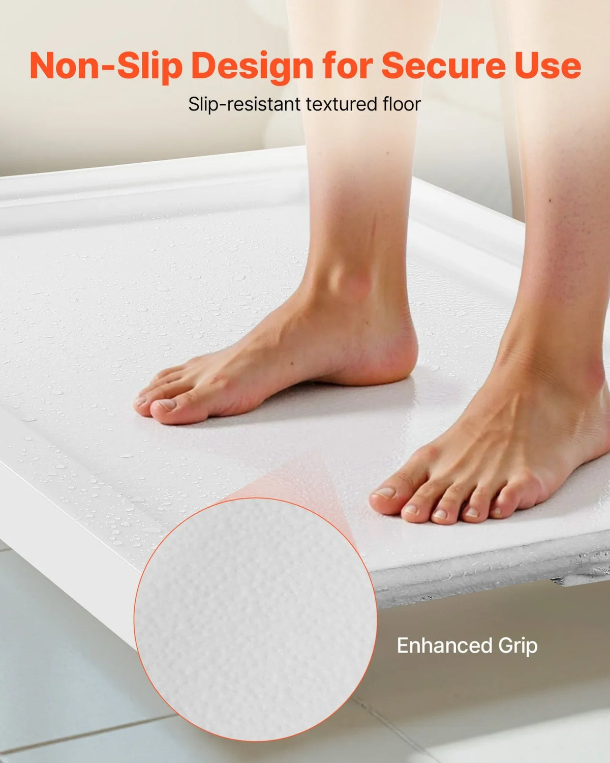 VEVOR Shower Pan, 60″ L x 36″ W Single Threshold Shower Base, Rectangle Acrylic & PVC Showering Base in White, Slip-Resistant Showering Pan Bases with Drain & Cover for Bathroom, Right Drain Location - View 4