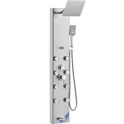 VEVOR Shower Panel System, 5 Shower Modes, Digital Display Shower Panel Tower, Rainfall, 8 Massage Jets, Tub Spout, 3-Setting Handheld Shower Head 59" Hose, Stainless Steel Wall-Mounted Shower Set - View 10