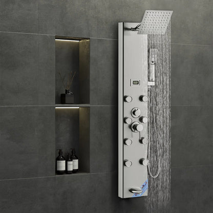 VEVOR Shower Panel System, 5 Shower Modes, Digital Display Shower Panel Tower, Rainfall, 8 Massage Jets, Tub Spout, 3-Setting Handheld Shower Head 59" Hose, Stainless Steel Wall-Mounted Shower Set - View 8