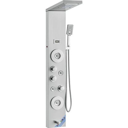VEVOR Shower Panel System, 6 Shower Modes, LED & Display Shower Panel Tower, Rainfall, Waterfall, 4 Body Massage Jets, Tub Spout, Handheld Shower Head 59" Hose, Stainless Steel Wall-Mounted Shower Set - View 10
