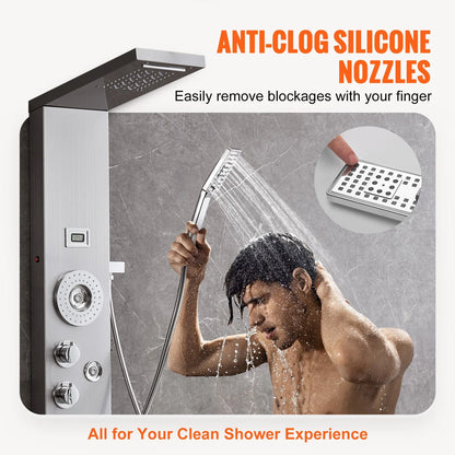 VEVOR Shower Panel System, 6 Shower Modes, LED & Display Shower Panel Tower, Rainfall, Waterfall, 4 Body Massage Jets, Tub Spout, Handheld Shower Head 59" Hose, Stainless Steel Wall-Mounted Shower Set - View 4