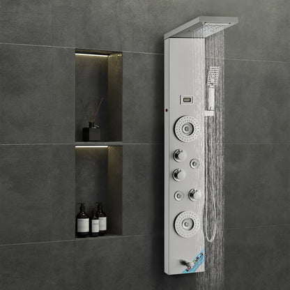 VEVOR Shower Panel System, 6 Shower Modes, LED & Display Shower Panel Tower, Rainfall, Waterfall, 4 Body Massage Jets, Tub Spout, Handheld Shower Head 59" Hose, Stainless Steel Wall-Mounted Shower Set - View 8