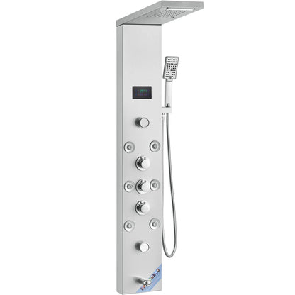 VEVOR Shower Panel System, 6 Shower Modes, LED & Screen Hydroelectricity Shower Panel Tower, Rainfall, Waterfall, 8 Massage Jets, Tub Spout, Handheld Shower, Stainless Steel Wall-Mounted Shower Set - View 10