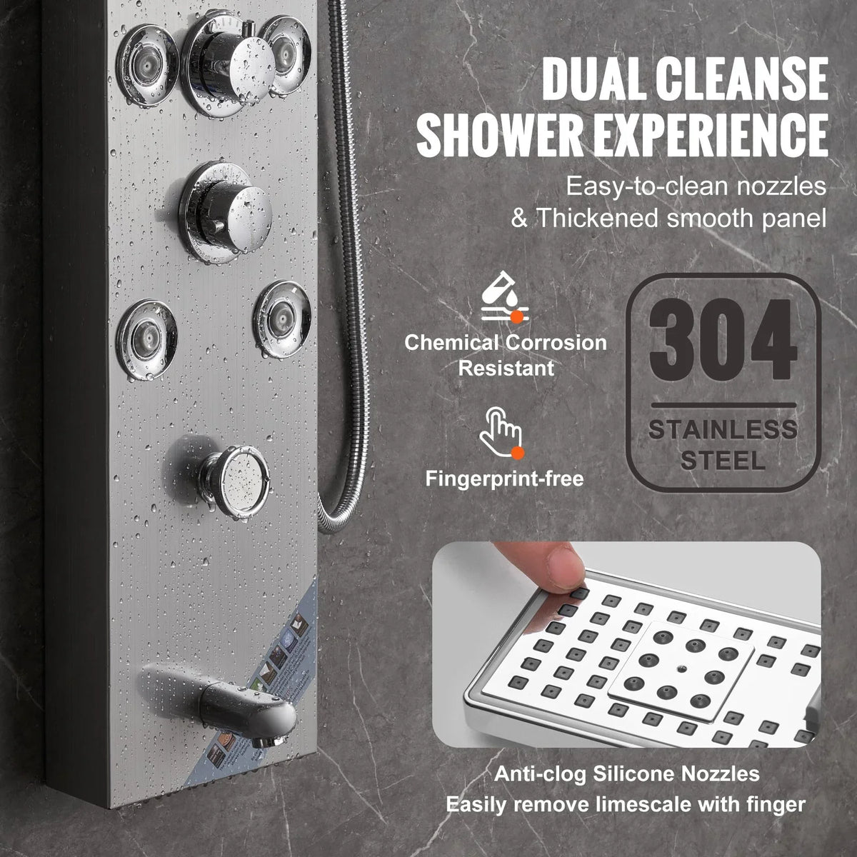 VEVOR Shower Panel System, 6 Shower Modes, LED & Screen Hydroelectricity Shower Panel Tower, Rainfall, Waterfall, 8 Massage Jets, Tub Spout, Handheld Shower, Stainless Steel Wall-Mounted Shower Set - View 6