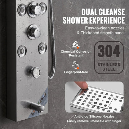 VEVOR Shower Panel System, 6 Shower Modes, LED & Screen Hydroelectricity Shower Panel Tower, Rainfall, Waterfall, 8 Massage Jets, Tub Spout, Handheld Shower, Stainless Steel Wall-Mounted Shower Set - View 6