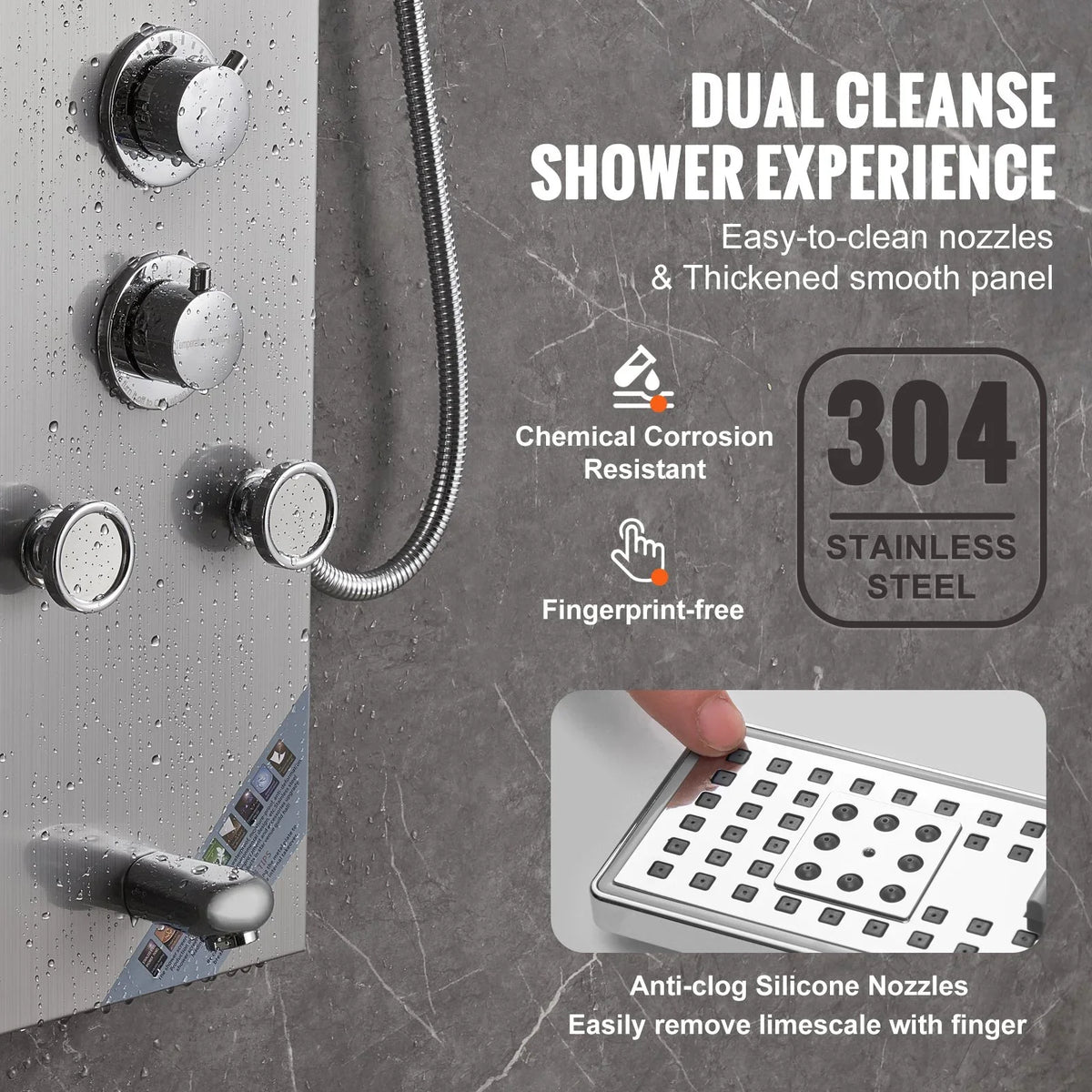 VEVOR Shower Panel System, 6 Shower Modes, LED & Screen Hydroelectricity Shower Panel Tower, Rainfall, Waterfall, 5 Massage Jets, Tub Spout, Handheld Shower, Stainless Steel Wall-Mounted Shower Set - View 7