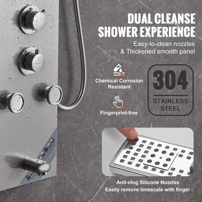VEVOR Shower Panel System, 6 Shower Modes, LED & Screen Hydroelectricity Shower Panel Tower, Rainfall, Waterfall, 5 Massage Jets, Tub Spout, Handheld Shower, Stainless Steel Wall-Mounted Shower Set - View 7