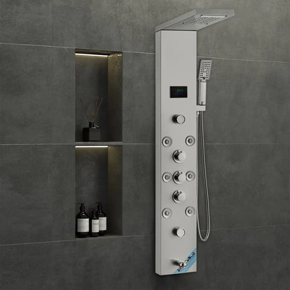 VEVOR Shower Panel System, 6 Shower Modes, LED & Screen Hydroelectricity Shower Panel Tower, Rainfall, Waterfall, 8 Massage Jets, Tub Spout, Handheld Shower, Stainless Steel Wall-Mounted Shower Set - View 8