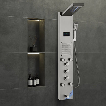 VEVOR Shower Panel System, 6 Shower Modes, LED & Screen Hydroelectricity Shower Panel Tower, Rainfall, Waterfall, 5 Massage Jets, Tub Spout, Handheld Shower, Stainless Steel Wall-Mounted Shower Set - View 9