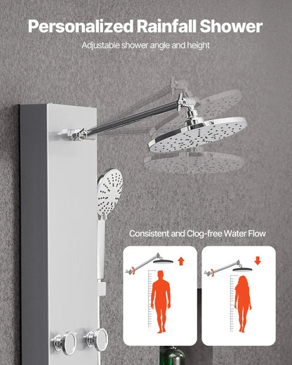 VEVOR Shower Panel Tower System with Rainfall Shower Head, 49 in Brushed Stainless Steel Shower Column, 3-Function Faucet, High Pressure Wall-Mount Rain Massage System with 6 Body Jets and Handheld - View 3