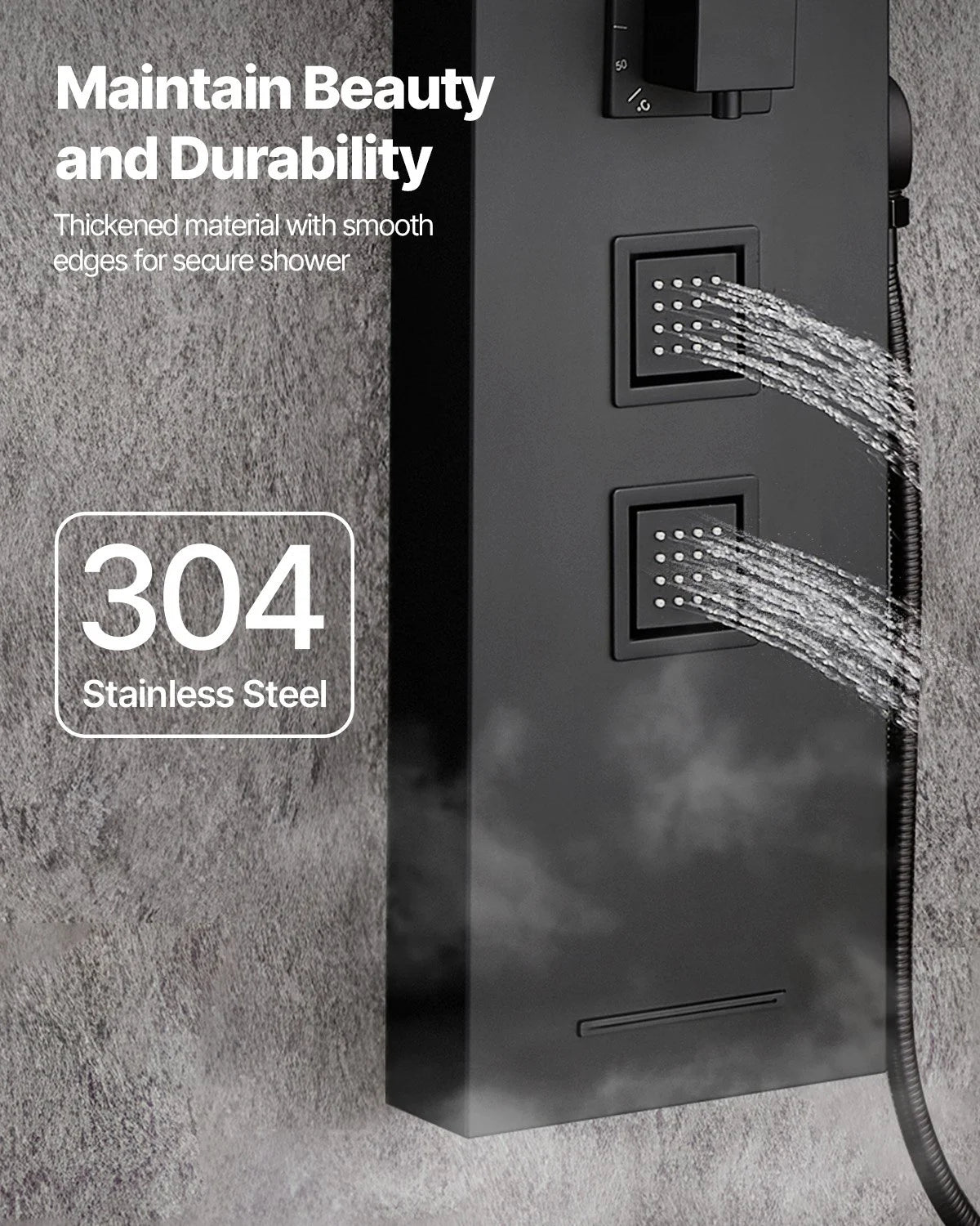 VEVOR Shower Panel Tower System with Rainfall Shower Head, 49 in Brushed Stainless Steel Shower Column, 4-Function Faucet, Wall-Mount Rain Massage System, with 4 Body Jets,  Handheld, and Tub Spout - View 6