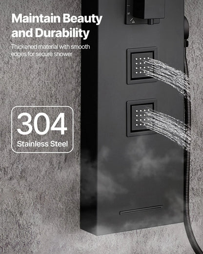VEVOR Shower Panel Tower System with Rainfall Shower Head, 49 in Brushed Stainless Steel Shower Column, 4-Function Faucet, Wall-Mount Rain Massage System, with 4 Body Jets,  Handheld, and Tub Spout - View 6