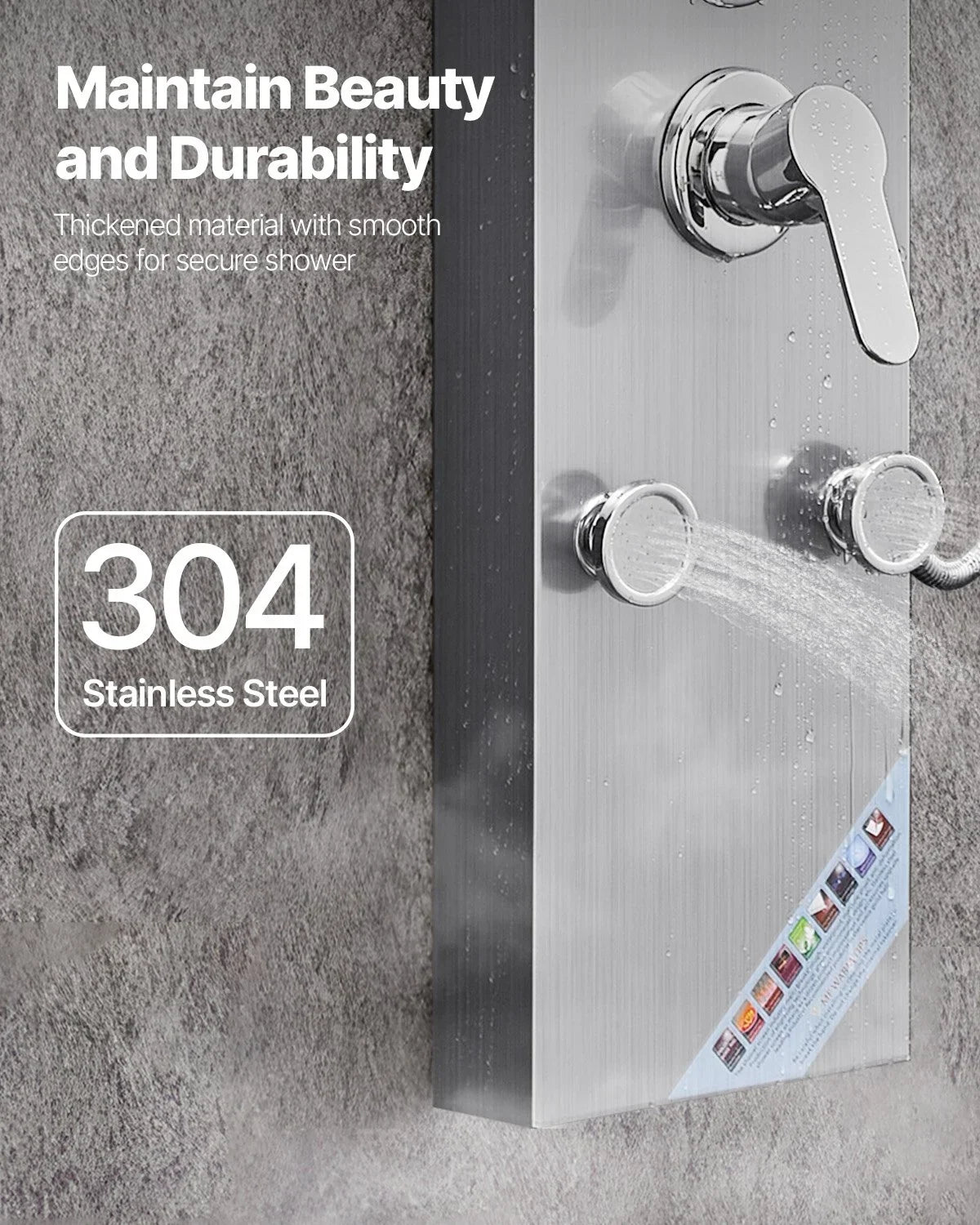 VEVOR Shower Panel Tower System with Rainfall Shower Head, 49 in Brushed Stainless Steel Shower Column, 3-Function Faucet, High Pressure Wall-Mount Rain Massage System with 6 Body Jets and Handheld - View 5