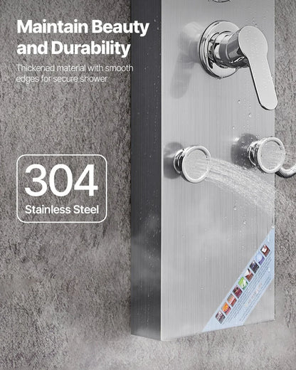VEVOR Shower Panel Tower System with Rainfall Shower Head, 49 in Brushed Stainless Steel Shower Column, 3-Function Faucet, High Pressure Wall-Mount Rain Massage System with 6 Body Jets and Handheld - View 5