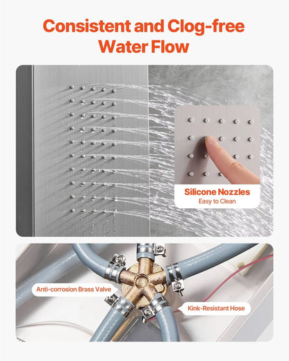 VEVOR Shower Panel Tower System with Rainfall Waterfall Shower Head, LED, 53 in Brushed Stainless Steel Shower Column, 5-Function Faucet, Wall-Mount Rain Massage System, with Handheld, Tub Spout - View 5