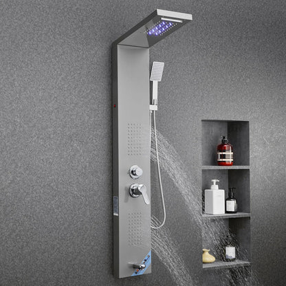 VEVOR Shower Panel Tower System with Rainfall Waterfall Shower Head, LED, 53 in Brushed Stainless Steel Shower Column, 5-Function Faucet, Wall-Mount Rain Massage System, with Handheld, Tub Spout - View 8