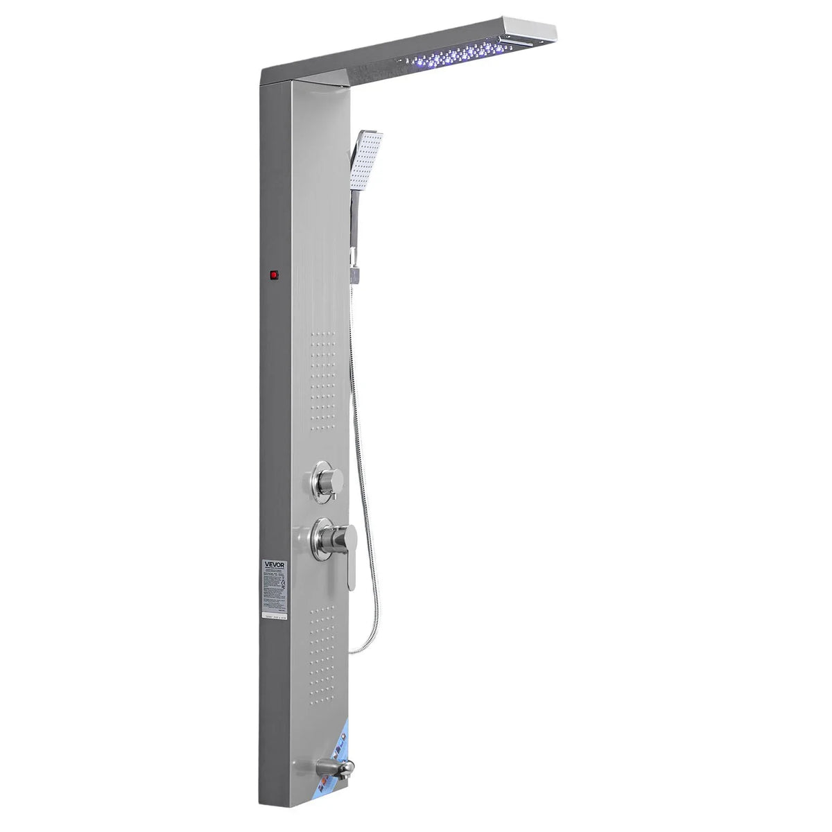 VEVOR Shower Panel Tower System with Rainfall Waterfall Shower Head, LED, 53 in Brushed Stainless Steel Shower Column, 5-Function Faucet, Wall-Mount Rain Massage System, with Handheld, Tub Spout - View 9