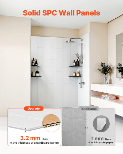 VEVOR Shower Wall Panels, 60" W x 36" D x 75" H, 0.14" (3.5 mm) Thick, 3-Panel Waterproof SMC Shower Surround Kit, Quick Install and Trimmable Bathroom Tub Wall Panel Surround Kit with 4 Glass Shelves - View 3