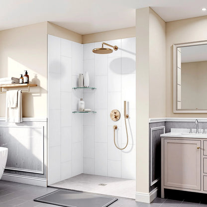 VEVOR Shower Wall Panels, 60" W x 36" D x 75" H, 0.14" (3.5 mm) Thick, 3-Panel Waterproof SMC Shower Surround Kit, Quick Install and Trimmable Bathroom Tub Wall Panel Surround Kit with 4 Glass Shelves - View 7