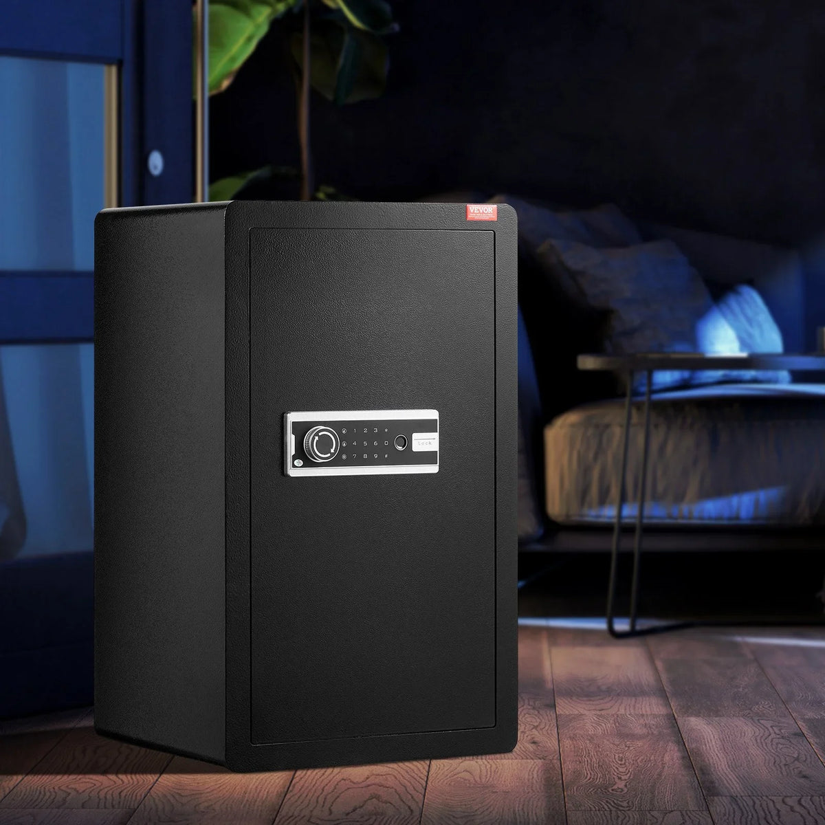 VEVOR Single Door 4.0 cu.ft Safe Box with Key Lock, Password & Fingerprint, Safe Lock Box with Fireproof Bag, Key Rack, LED Light, and 2 Shelves for Money, Documents, Jewelry, and Valuables, Black - View 8