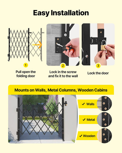 VEVOR Single Folding Security Gate, Lockable Scissor Gate with 360° Swivel Casters, Outdoor Barricade Steel Retractable Gates, for Entry Security, Garage, Warehouse & Pool, 43.31 x 51.57 in (W x H) - View 4