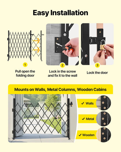 VEVOR Single Folding Security Gate, Lockable Scissor Gate with 360° Swivel Casters, Outdoor Barricade Steel Retractable Gates, for Entry Security, Garage, Warehouse & Pool, 66.93 x 51.57 in (W x H) - View 4