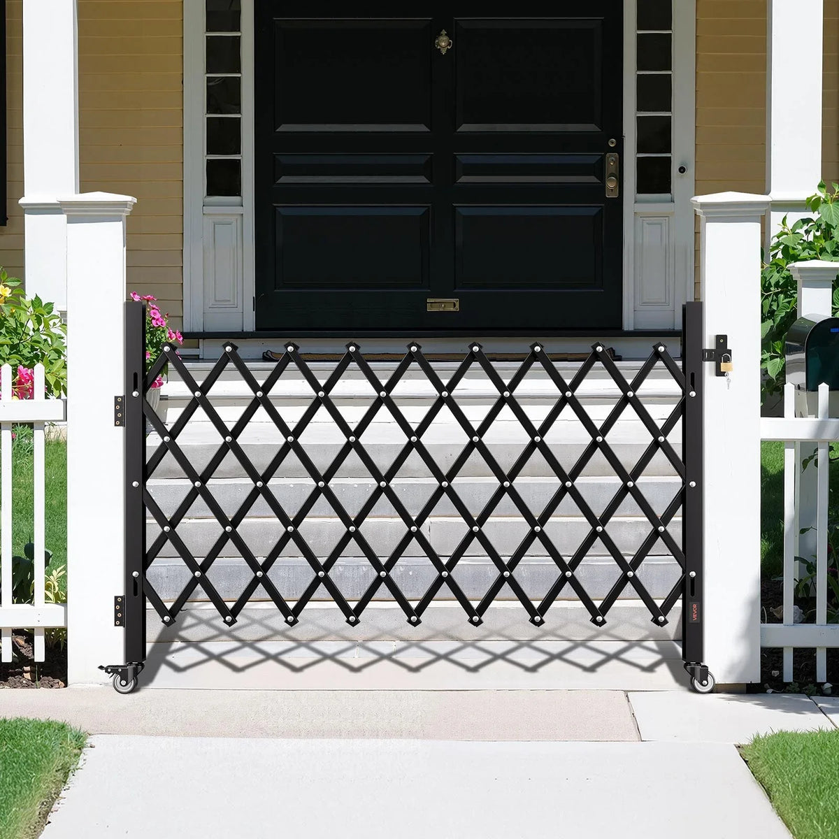 VEVOR Single Folding Security Gate, Lockable Scissor Gate with 360° Swivel Casters, Outdoor Barricade Steel Retractable Gates, for Entry Security, Garage, Warehouse & Pool, 74.80 x 51.57 in (W x H) - View 7