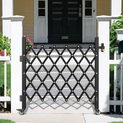 VEVOR Single Folding Security Gate, Lockable Scissor Gate with 360° Swivel Casters, Outdoor Barricade Steel Retractable Gates, for Entry Security, Garage, Warehouse & Pool, 43.31 x 51.57 in (W x H) - View 7