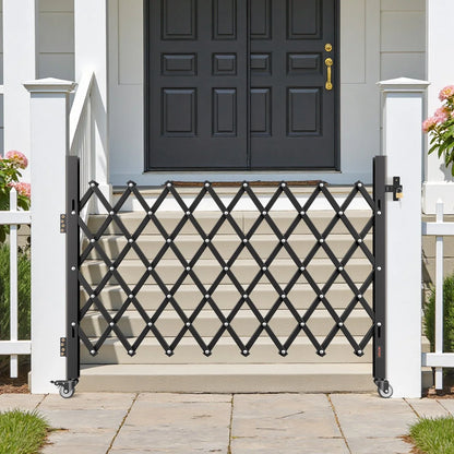 VEVOR Single Folding Security Gate, Lockable Scissor Gate with 360° Swivel Casters, Outdoor Barricade Steel Retractable Gates, for Entry Security, Garage, Warehouse & Pool, 66.93 x 51.57 in (W x H) - View 7