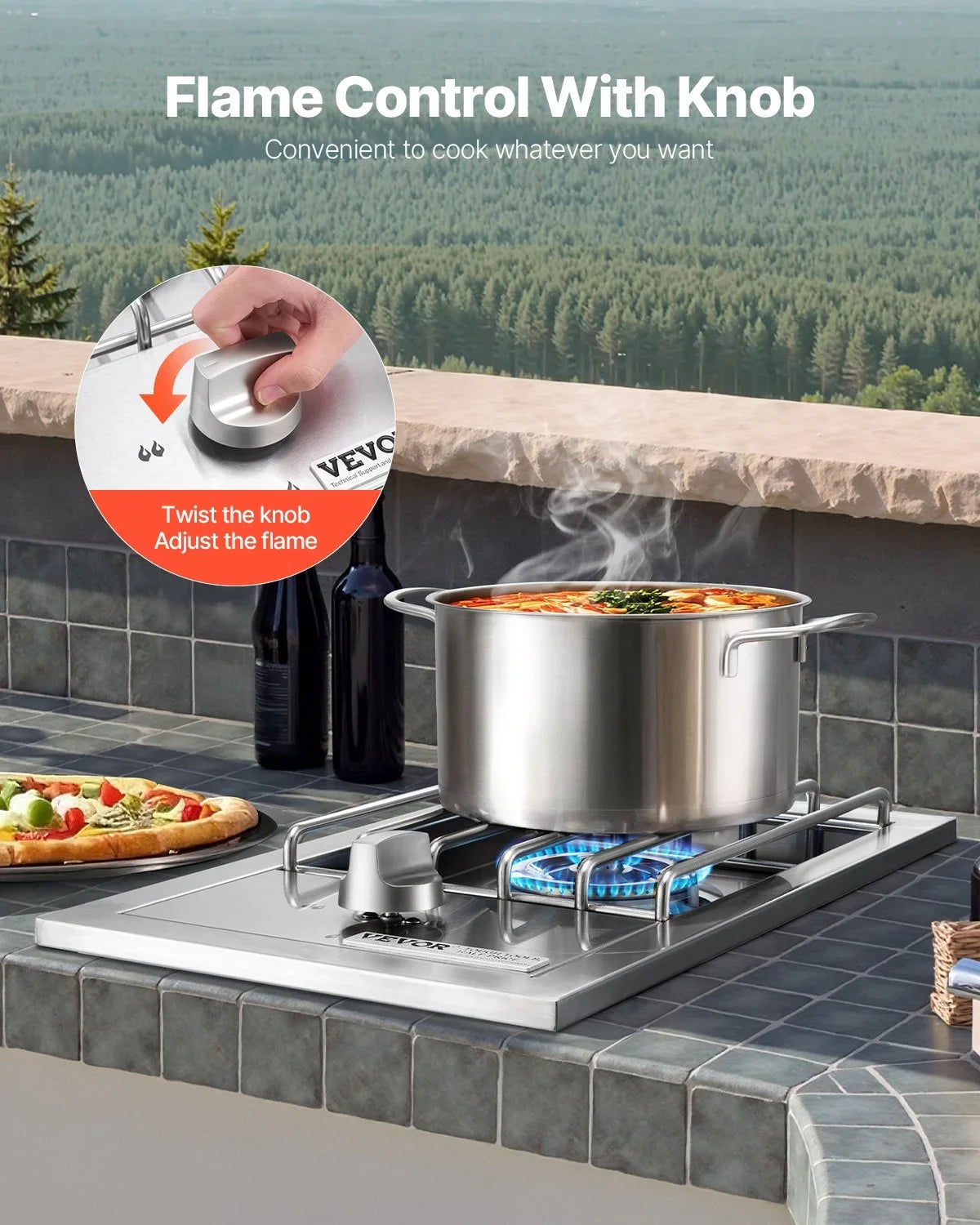 VEVOR Single Grilling Side Burner, 15,000BTU Liquid Propane Side Burner for Outdoor Kitchen, Convertible to Natural Gas, 304 Stainless Steel Built-in Single Grill Burners for BBQ Grill Island - View 6
