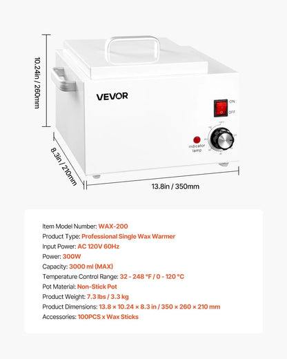 VEVOR Single Wax Warmer 3000ML Wax Warmer for Hair Removal 32-248 ℉ Adjustable - View 6