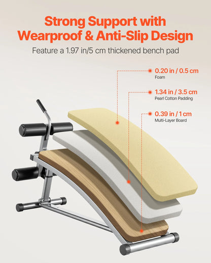 VEVOR Sit Up Bench Curved Ab Bench 6 Adjustable Height Reverse Crunch Handle - View 4