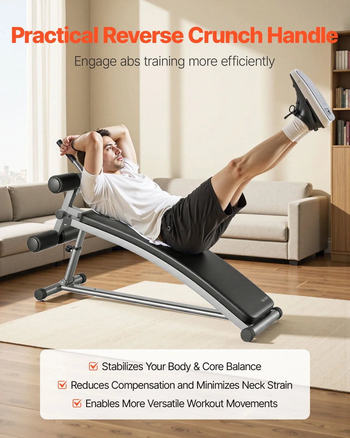 VEVOR Sit Up Bench Curved Ab Bench 6 Adjustable Height Reverse Crunch Handle - View 5