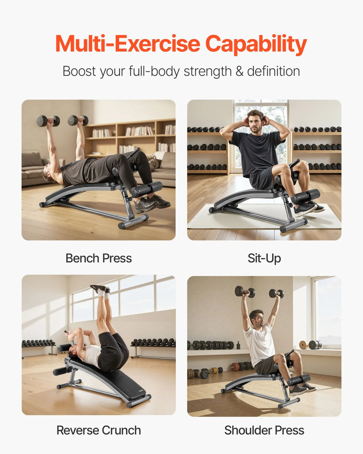 VEVOR Sit Up Bench Curved Ab Bench 6 Adjustable Height Reverse Crunch Handle - View 6