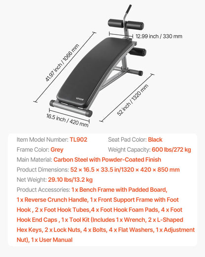 VEVOR Sit Up Bench Curved Ab Bench 6 Adjustable Height Reverse Crunch Handle - View 7