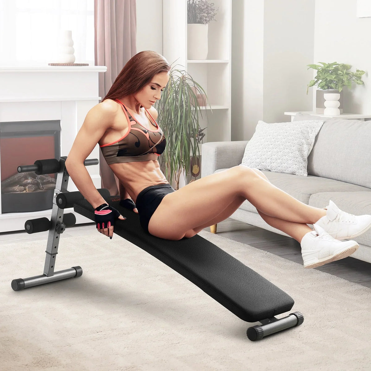 VEVOR Sit Up Bench Folding Curved Ab Bench 5 Adjustable Height 500 LBS Capacity