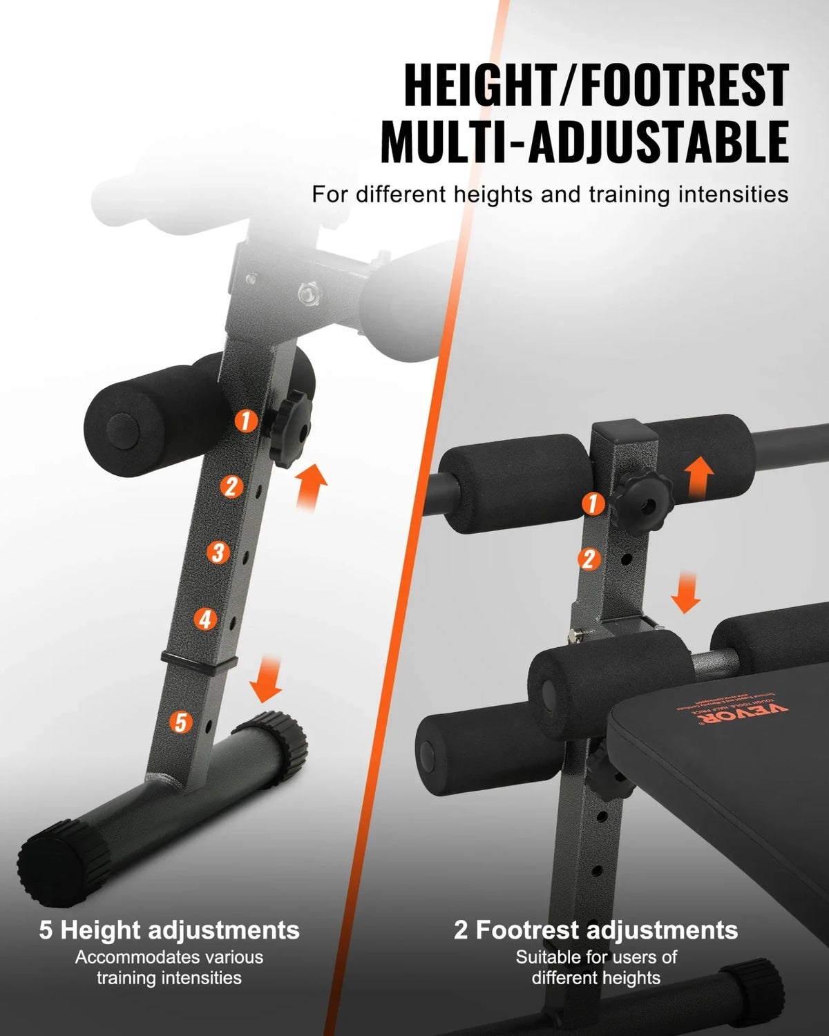 VEVOR Sit Up Bench Folding Curved Ab Bench 5 Adjustable Height 500 LBS Capacity - View 2