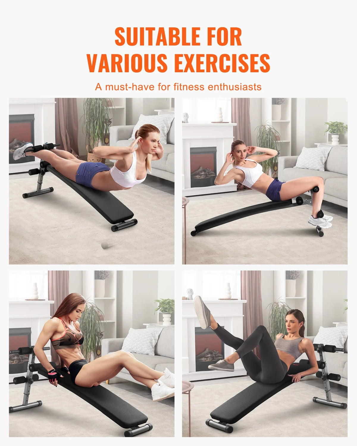 VEVOR Sit Up Bench Folding Curved Ab Bench 5 Adjustable Height 500 LBS Capacity - View 6