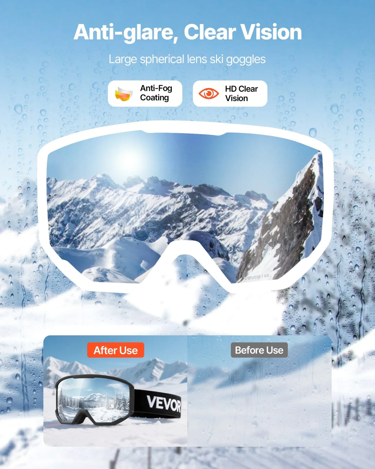 VEVOR Ski Goggles Cylindrical Lens with Orange Revo Coating Snow Goggles - View 2