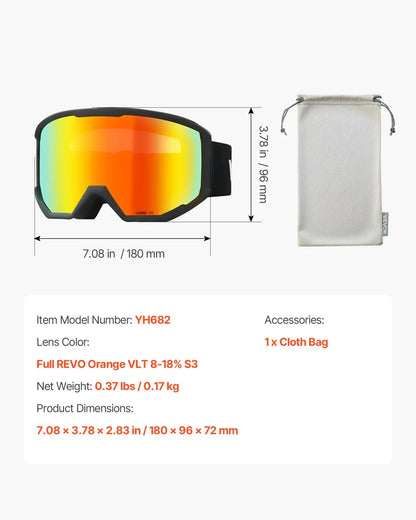 VEVOR Ski Goggles Cylindrical Lens with Orange Revo Coating Snow Goggles - View 7