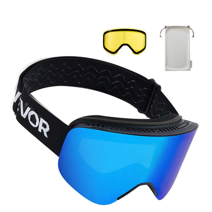 VEVOR Ski Goggles Magnet Cylindrical Lens Dark Blue Revo Coating Snow Goggles